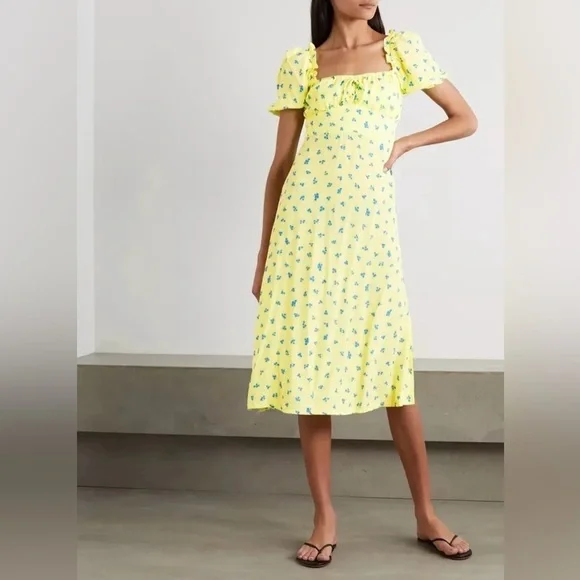 Faithfull the Brand Bette Midi Dress in Lemon Luda Floral Size 8 / Large - Picture 14 of 15
